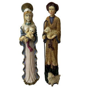 Mary, Joseph, Baby Jesus Christmas Plastic Figurines Set of 2 Slender Religious